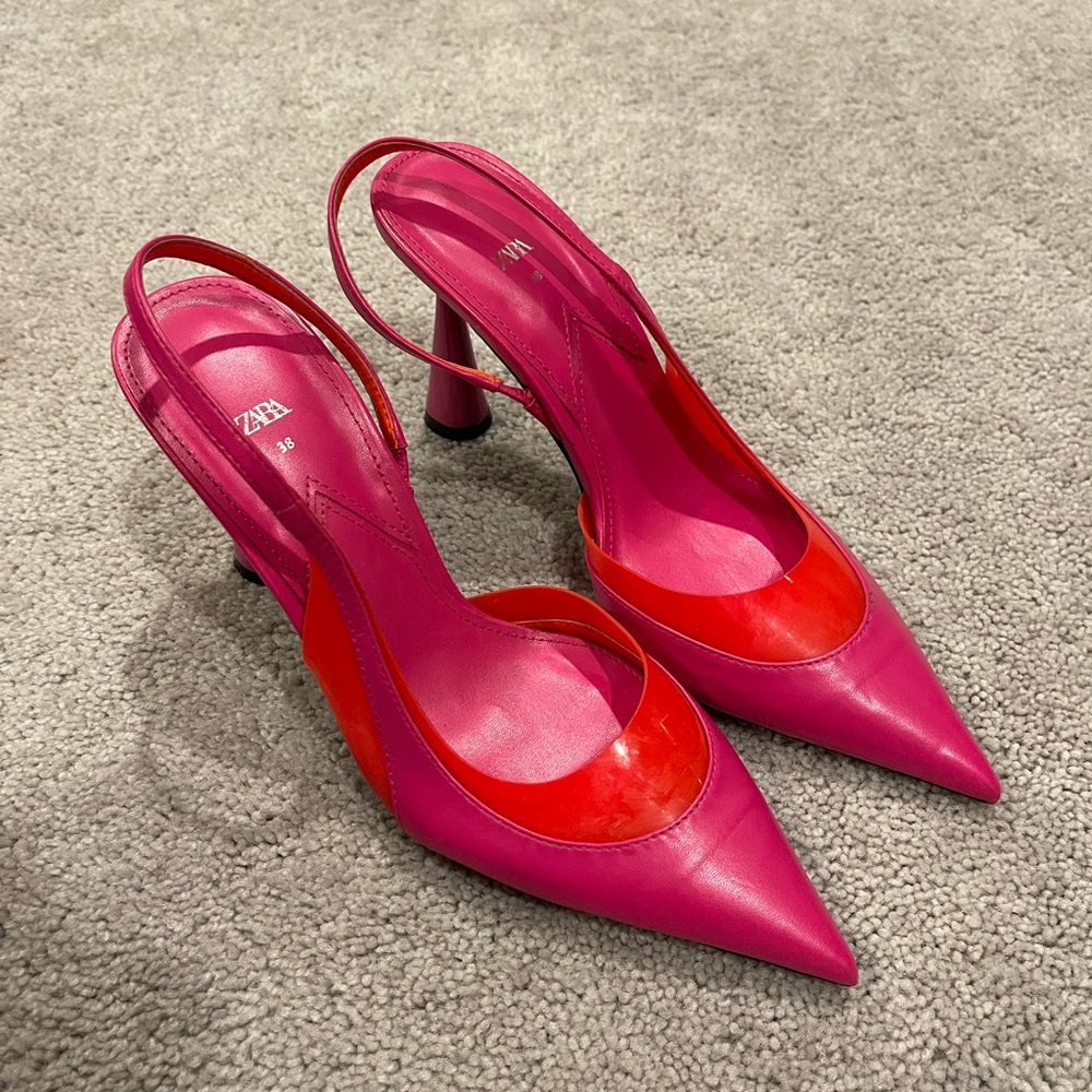 Zara Pointed Toe Slingback Heels